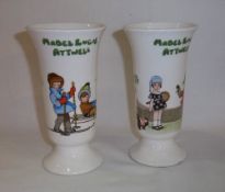 NOT AS PREVIOUSLY CATALOGUED: Pr of vases with Mabel Lucie Attwell designs base marked 'Shelley'