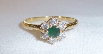 18ct gold emerald & diamond daisy ring