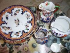 Masons Ironstone jug, Allertons 'Gaudy Welsh' jugs & sel. Victorian dec. plates