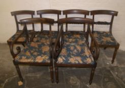 Set of 6 WM IV inlaid dining chairs inc. 2 carvers