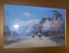 Gilt framed watercolour of Chinese scene signed by the artist Jules Sarto size approx. 27cm x 18cm