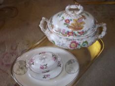 Lg. 19th c. tureen with hand-painted dec., French meat dish with classical tranfer print dec. &