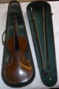 Cased violin & 2 bows