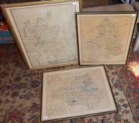 2 framed hand coloured maps of 'Durham' & 'Northumberland' & framed printed map of 'Scotland'