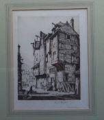 Framed etching "Folkstone" signed Kenneth Steel size approx. 17.5cm x 23cm