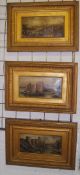 Set 3 19th c. gilt framed oils on canvas depicting castles