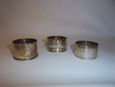 3 silver napkin rings wt approx. 1.5oz