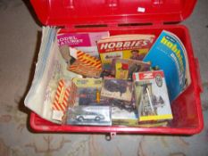 Sel. hobby magazines, scrap book with postcards mainly trains, 2 plastic train kits Airfix & 1