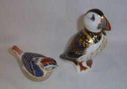 Royal Crown Derby Goldcrest & Puffin paperweights with gold stoppers