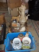 Sel. table lamps, vases, Capodimonte oversized coffee pot, chamber pot etc. (2 boxes)