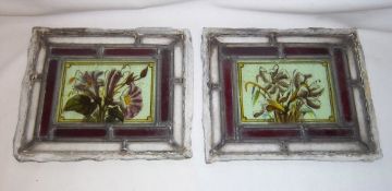 Pr 19th c. stained glass panels with hand-painted dec. size approx. 20cm x 17cm