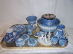 Sel. Wedgwood jasper ware inc. bowls, candlesticks, plates, trinket pots etc. & Nao ornament of
