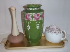 Shelley vase with transfer printed rose dec., Carlton Ware vase & Royal Doulton teapot