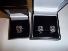 Art Deco style amethyst & marcasite ring & matching earrings marked 925