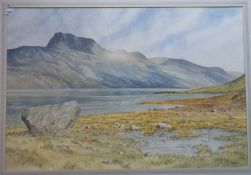 Framed watercolour entitled 'Slioch From Loch Maree' by Walkden Fisher 1971 size approx. 53.5cm x