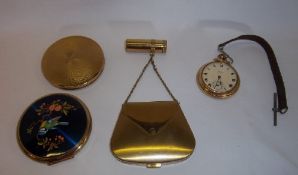 Smiths 9ct gold plated open face pocket watch, Volupte compact & lipstick, Stratton compact & 1