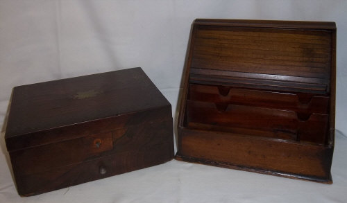 Letter box / rack with tambour front & rosewood writing box with brass inlay