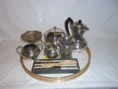 Silver vase with pierced scroll dec. (missing liner), silver spoon with decorative handle & sel S.P