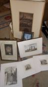 Sel. framed etchings etc. inc. Lincoln, Louth etc.