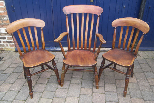 Pr Vict. kitchen chairs & country armchair