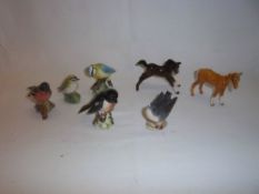 5 Beswick birds 'Blue Tit', 'Goldcrest', 'Chaffinch', 'Stonechat' & 1 other & Beswick palamino horse