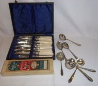 Cased set S.P fish servers, S.P cutlery etc.