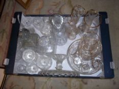 3 glass decanters, sel. drinking glasses etc.