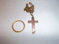 22ct gold wedding band & 9ct gold crucifix on chain