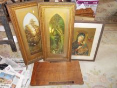 Pr framed prints depicting countryside scenes, framed religious print & push ha'penny board