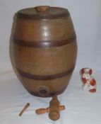 Stoneware barrel & miniature Staffordshire dog and Oriental vase