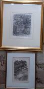 Framed etching 'At Trowse' by John Crome & framed etching 'Duncome Park Yorkshire' by John Sell