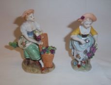 2 sm. Sitzendorf figurines of ladies crushing & cutting grapes