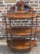 Vict. burr walnut three tier mirror backed what-not