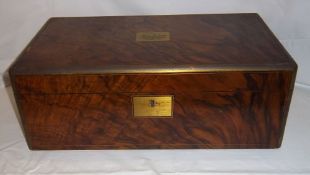 Burr walnut writing slope with brass plaque