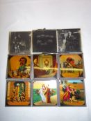 Lg. sel. glass slides with religious, comic, photographic etc. images