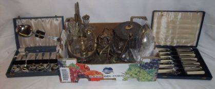Sel. S.P inc. cut glass condiment set, cutlery some cased etc.