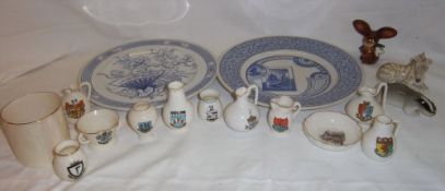 Sel. crested china, sel. ceramic animals inc. Lomonosov & 2 blue & white plates