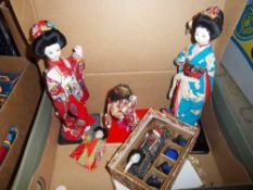 Sm. Japanese lady with interchangeable wigs, Japanese child & 2 Geisha models