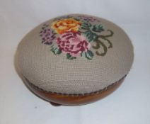 Sm. footstool with embroidered top