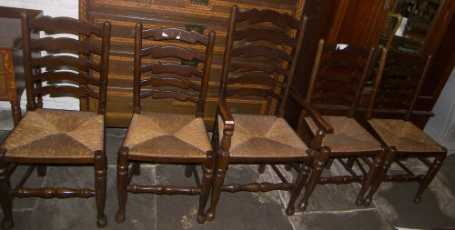4 ladder back dining chairs & carver