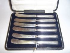 Cased set silver handled butter knives Sheff. 1921
