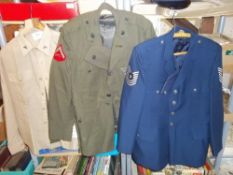 United States Marine Corps Private first class jacket, shirt and cap with USAF jacket, cap and dress