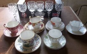 6 cut glass wine glasses & sel. cups & saucers inc. Shelley