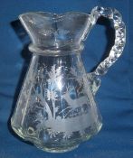Glass jug with etched stag design with crimped handle