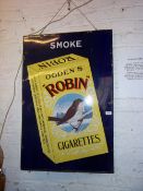 Robin's Cigarette advertising enamel sign size approx. 61cm x 91cm