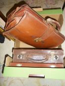 2 sm. leather suitcases & leather briefcase