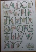 Framed alphabet sampler dated 1986 size approx. 46cm x 65cm