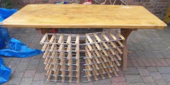 Yew wood top refectory table & wine rack