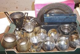 Sel. S.P goblets, cased cutlery, trays, brass goblets etc.