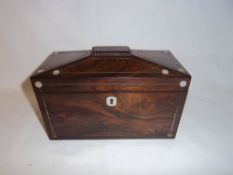 Rosewood tea caddy with mother of pearl detail